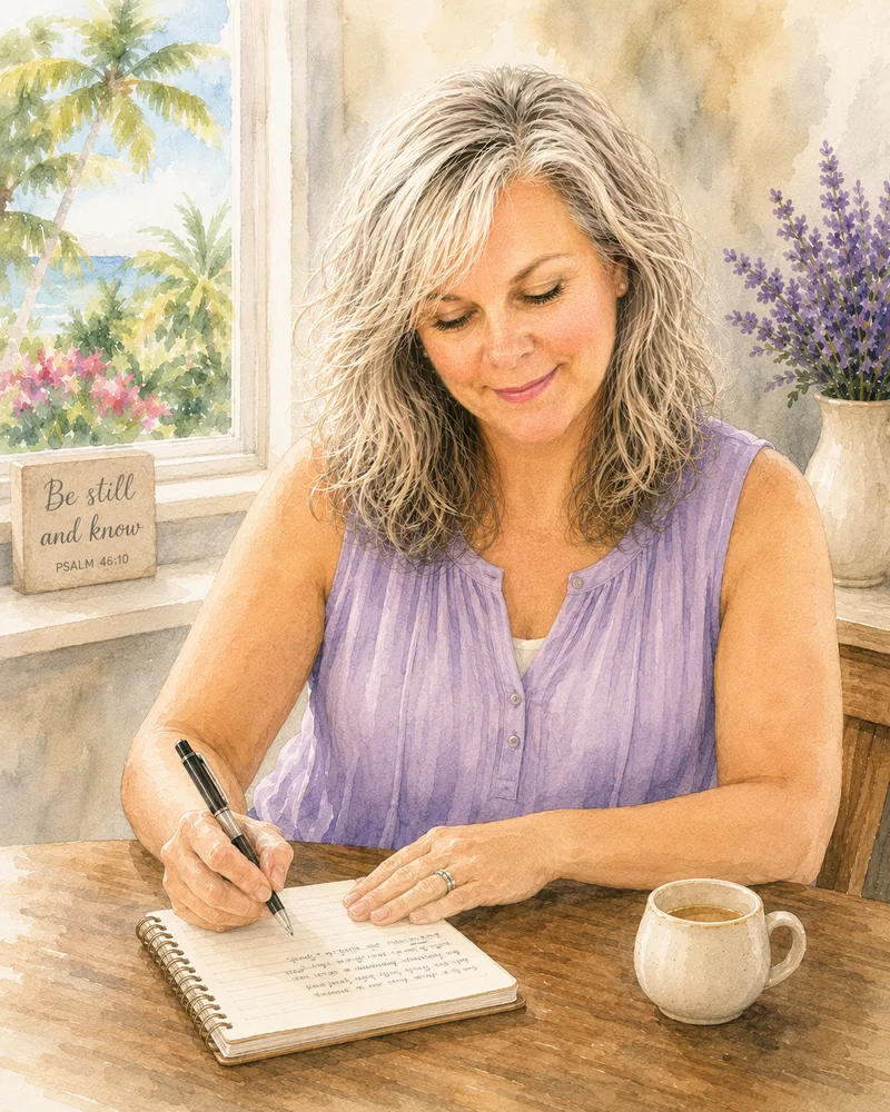 Christa journaling with her Bible and coffee